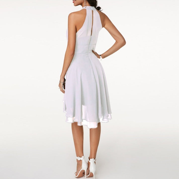 Aveline | Women's Halter Neck Tiered Ruffle Mini Dress - White - Image 2
