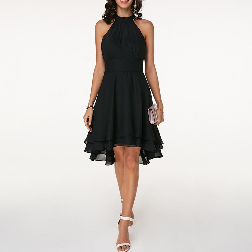Aveline | Women's Halter Neck Tiered Ruffle Mini Dress - White - Image 3