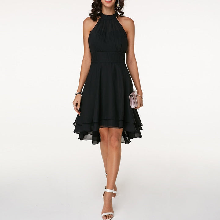 Aveline | Women's Halter Neck Tiered Ruffle Mini Dress - White - Image 3