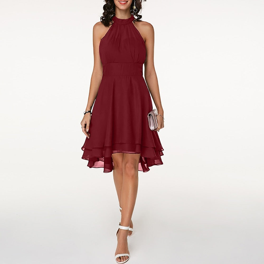 Aveline | Women's Halter Neck Tiered Ruffle Mini Dress - White - Image 7