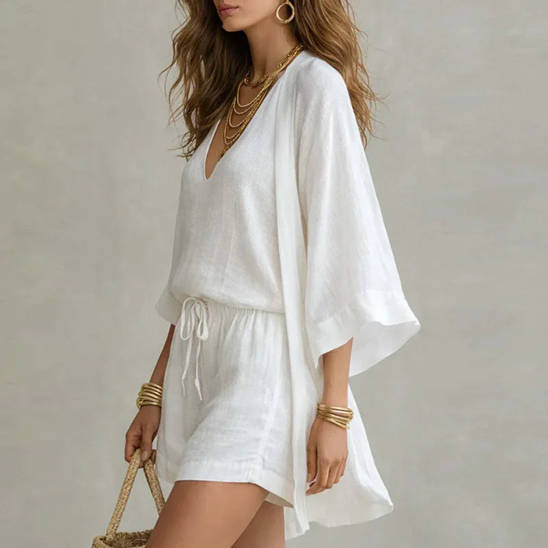 Avery | Women's Three Piece V-Neck Set - White - Image 2