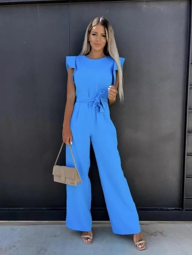 Amber | Women's Ruffle Sleeve Wide Leg Jumpsuit Belted Elegant