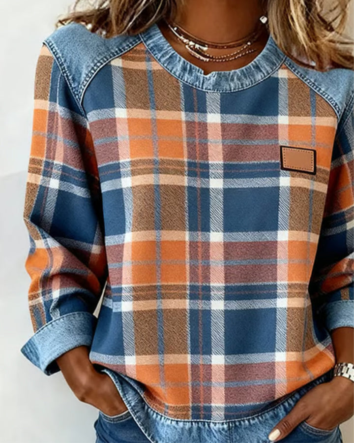 Ainsley™ | Sweatshirt with Checkered Patchwork