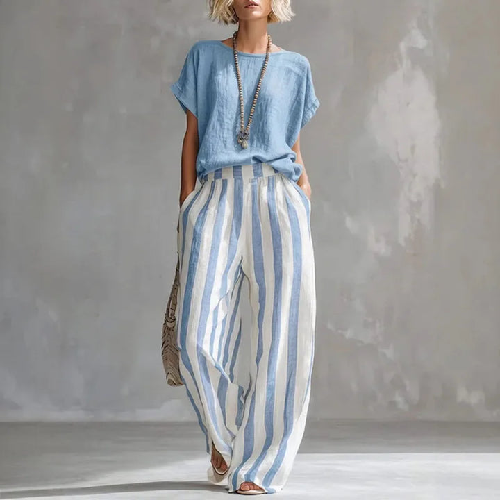 Beatrice | Women's Striped Wide Leg Two Piece Set - Yellow - Image 4