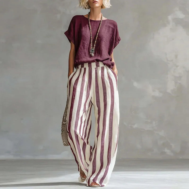 Beatrice | Women's Striped Wide Leg Two Piece Set - Yellow - Image 5