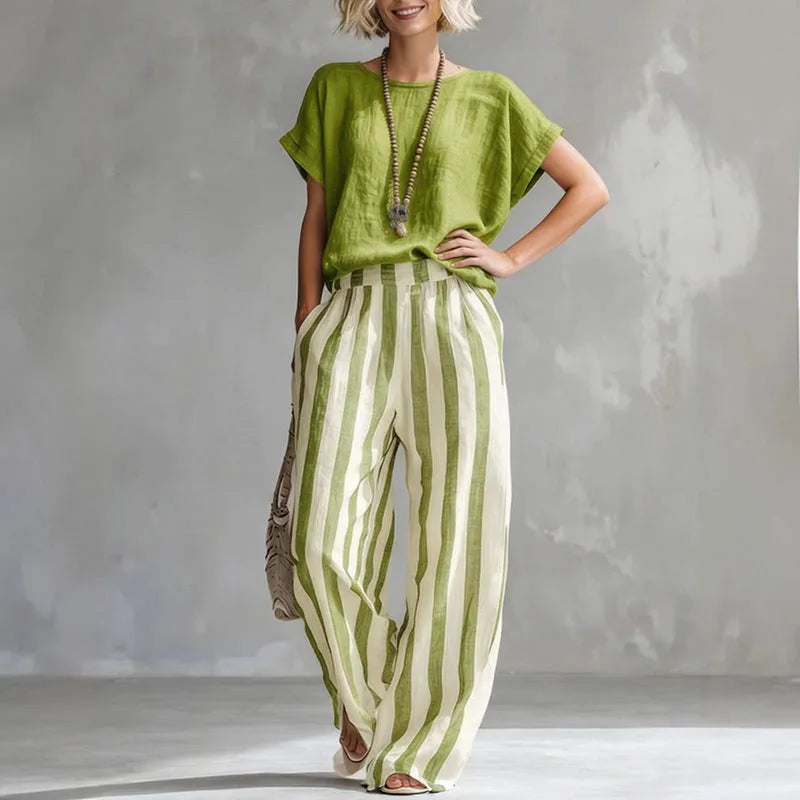 Beatrice | Women's Striped Wide Leg Two Piece Set - Yellow - Image 6
