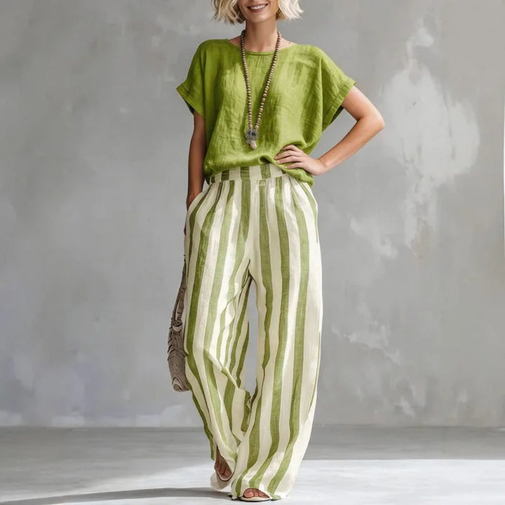 Beatrice | Women's Striped Wide Leg Two Piece Set - Yellow - Image 6