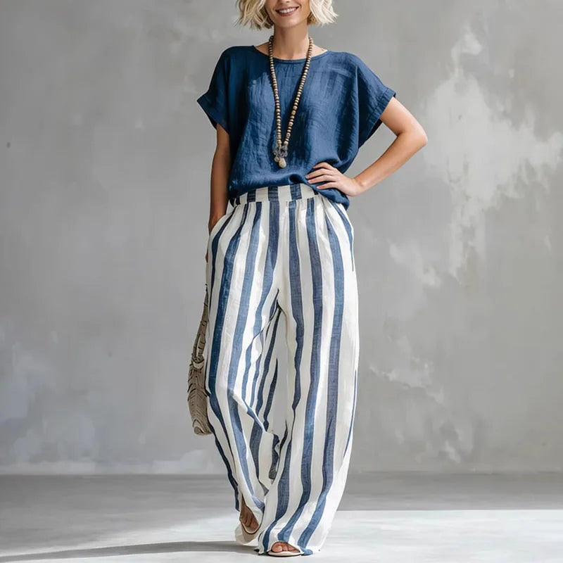 Beatrice | Women's Striped Wide Leg Two Piece Set - Yellow - Image 7