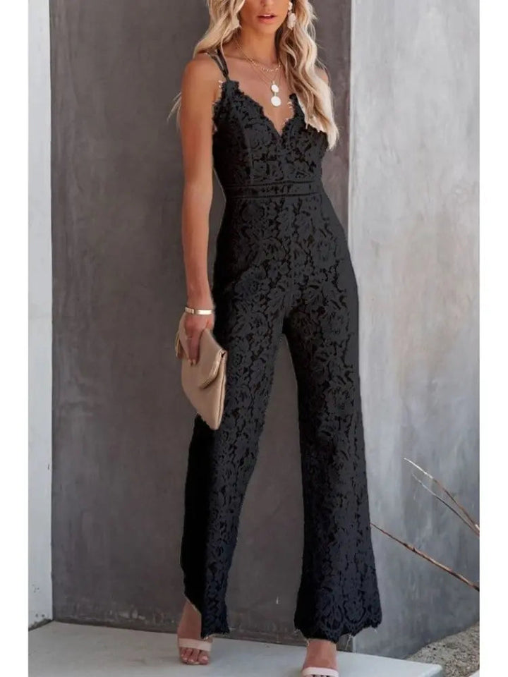 Beatrice | Women's V-neck Wide Leg Jumpsuit - White - Image 3