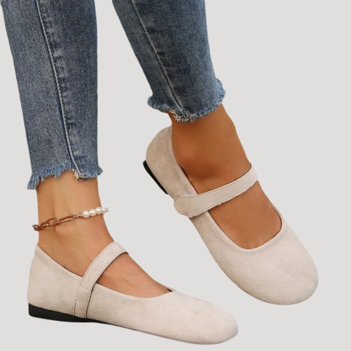 Beatrix | Women's Classic Mary Jane Flat Shoes - Beige - Image 4