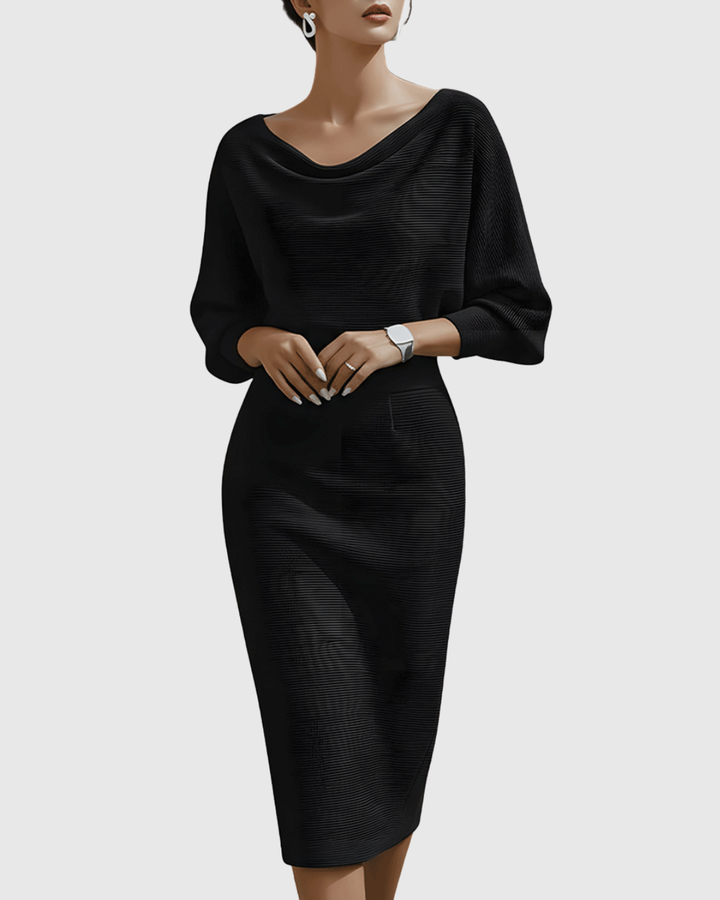 Beatrix | Women's Cowl Neck Long Sleeve Midi Dress - Navy - Image 3