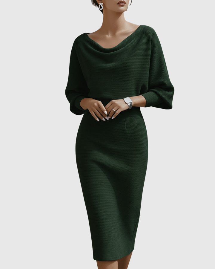 Beatrix | Women's Cowl Neck Long Sleeve Midi Dress - Navy - Image 4