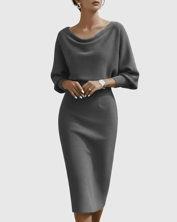 Beatrix | Women's Cowl Neck Long Sleeve Midi Dress - Navy - Image 5