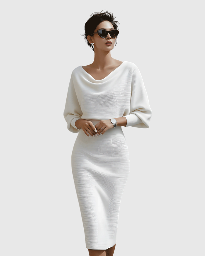 Beatrix | Women's Cowl Neck Long Sleeve Midi Dress - Navy - Image 8