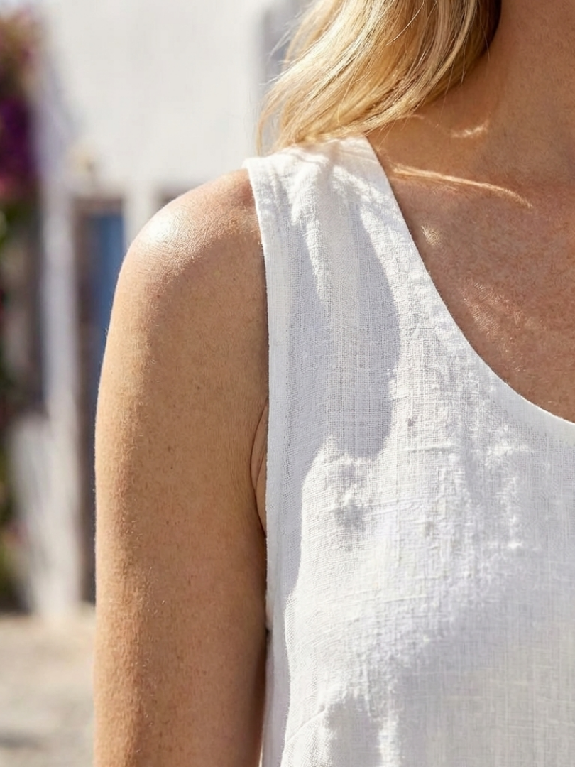 Beatrix | Women's Sleeveless Round Neck Relaxed Midi Dress - White - Image 3