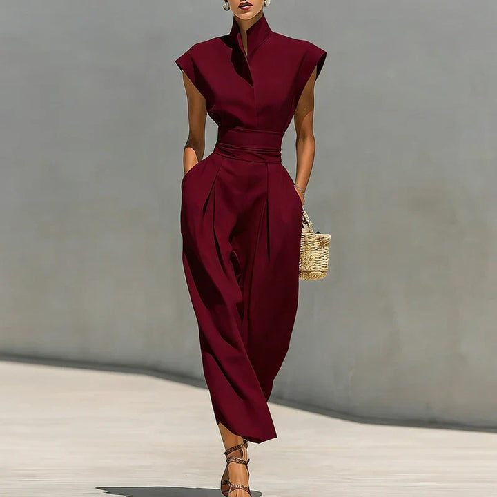 Beatrix | Women's Structured Mock Neck Midi Dress - Burgundy - Image 1