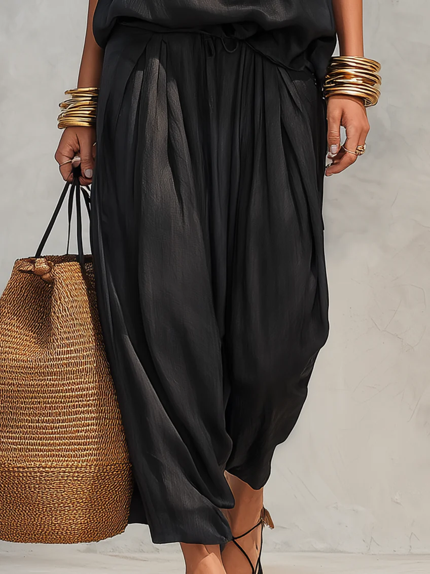 Bianca | Women's Cowl Neck Halter Two Piece Set - Black - Image 5