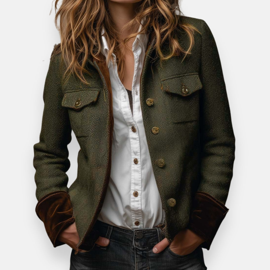 Bianca | Women's Herringbone Long Sleeve Jacket - Green - Image 1