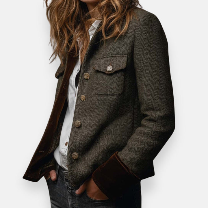 Bianca | Women's Herringbone Long Sleeve Jacket - Green - Image 3