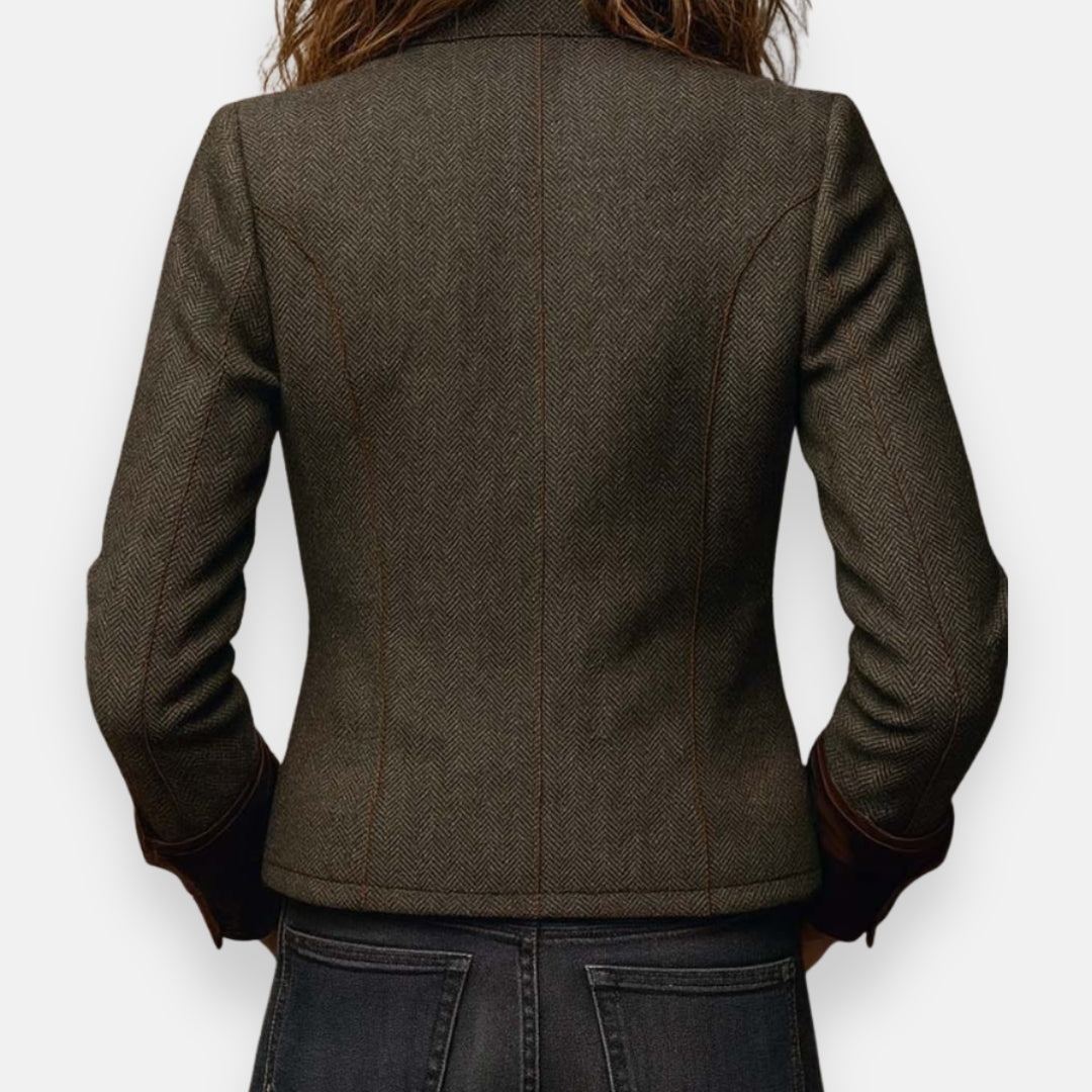 Bianca | Women's Herringbone Long Sleeve Jacket - Green - Image 4