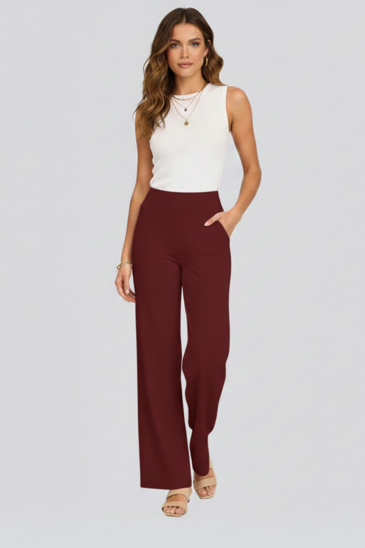 Bianca | Women's High Rise Wide Leg Trousers - Brown - Image 12