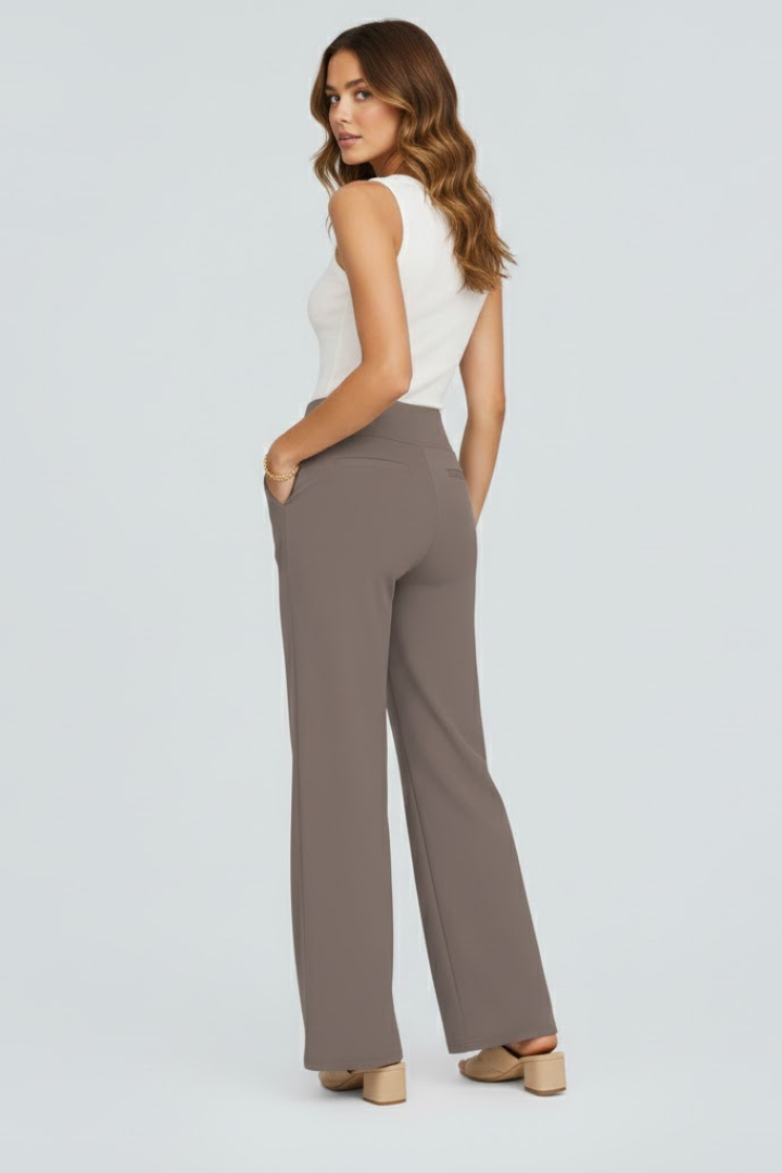Bianca | Women's High Rise Wide Leg Trousers - Brown - Image 5