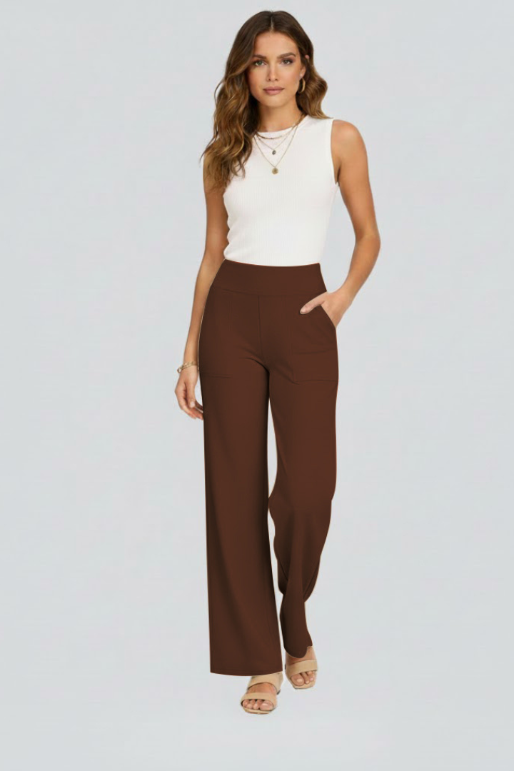 Bianca | Women's High Rise Wide Leg Trousers - Brown - Image 6