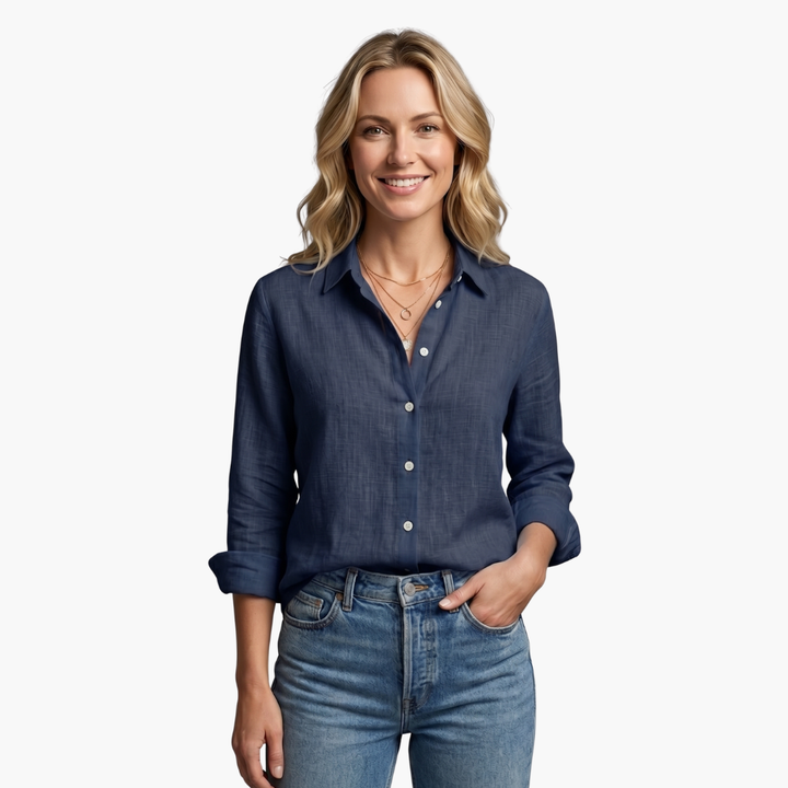 Bianca | Women's Long Sleeve Button Down Shirt - Light Blue - Image 10