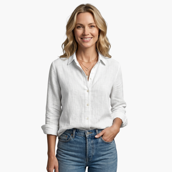 Bianca | Women's Long Sleeve Button Down Shirt - Light Blue - Image 14