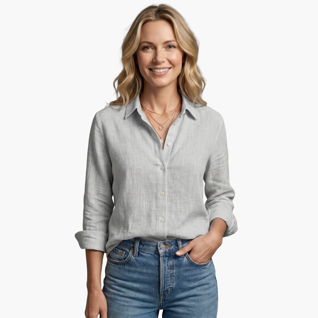 Bianca | Women's Long Sleeve Button Down Shirt - Light Blue - Image 6