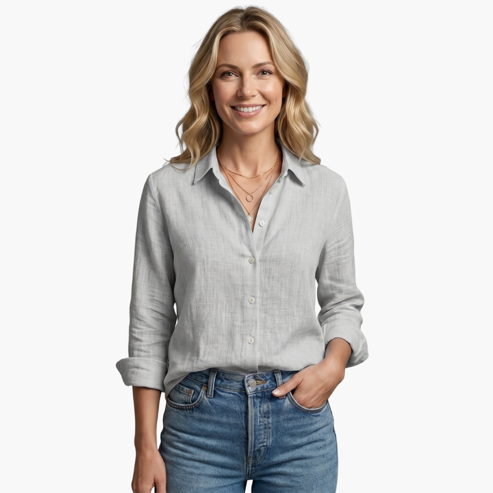 Bianca | Women's Long Sleeve Button Down Shirt - Light Blue - Image 6