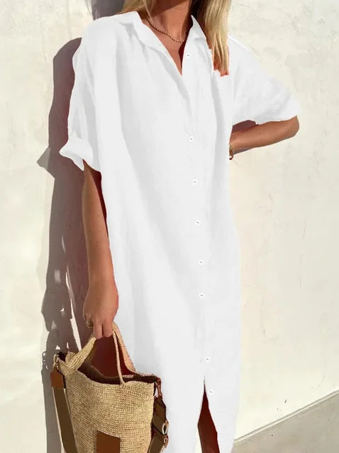 Blythe | Women's Collared Short Sleeve Midi Shirt Dress - Black - Image 5