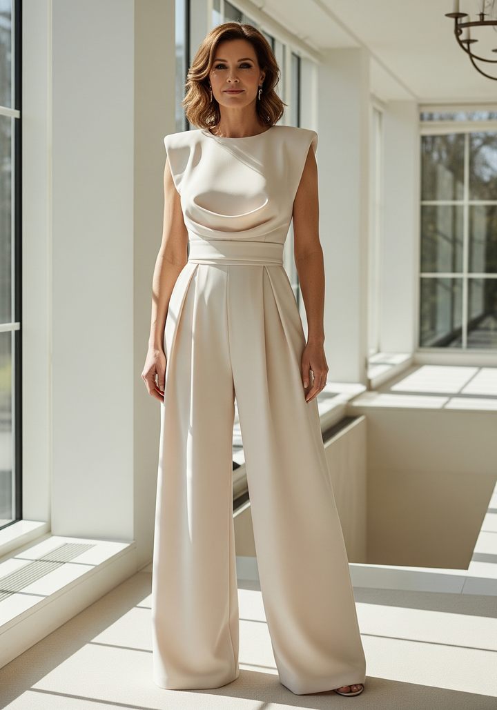 Brenna | Women's Sleeveless Wide Leg Formal Jumpsuit - Cream - Image 1