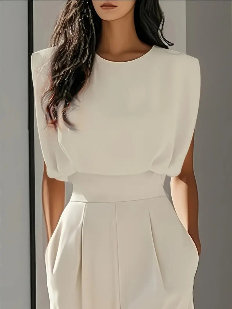 Brenna | Women's Sleeveless Wide Leg Formal Jumpsuit - Cream - Image 2