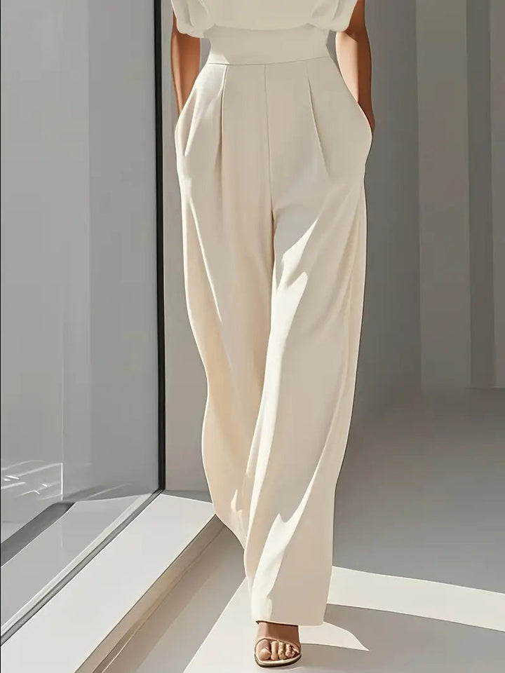 Brenna | Women's Sleeveless Wide Leg Formal Jumpsuit - Cream - Image 3