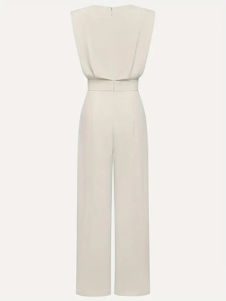 Brenna | Women's Sleeveless Wide Leg Formal Jumpsuit - Cream - Image 4