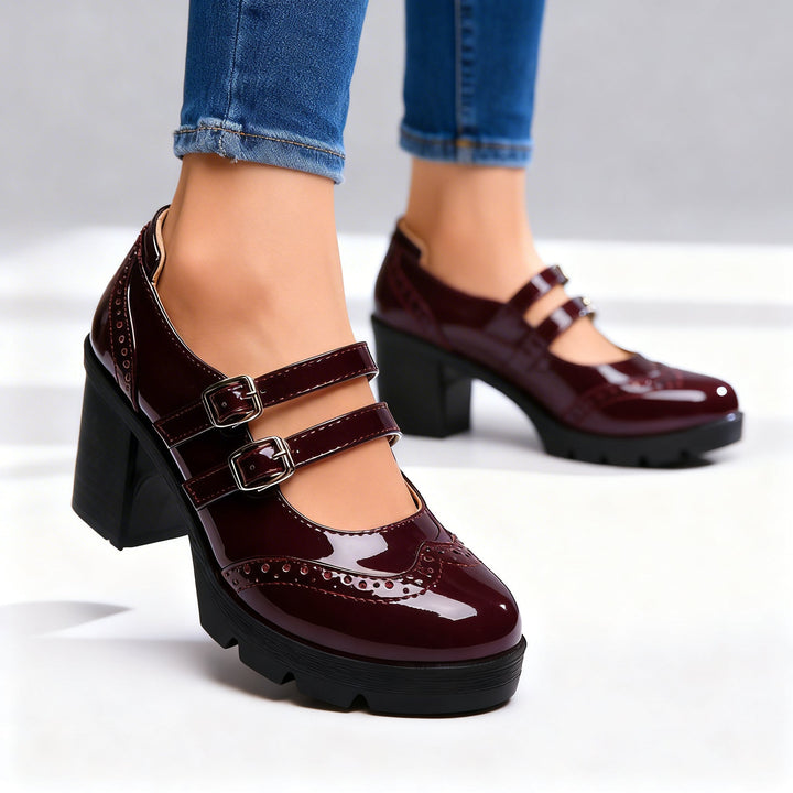 Brexley | Women's Double Strap Platform Mary Jane Heel - Black - Image 6