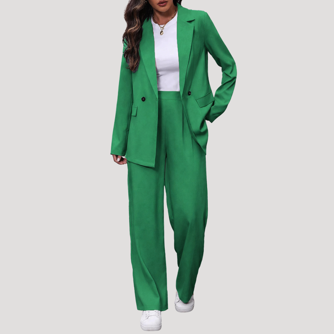 Brielle | Women's Double Breasted Blazer Trouser Suit Set - Burgundy - Image 10