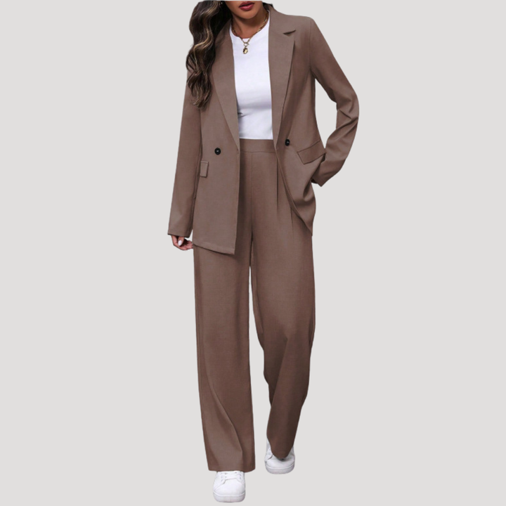 Brielle | Women's Double Breasted Blazer Trouser Suit Set - Burgundy - Image 12