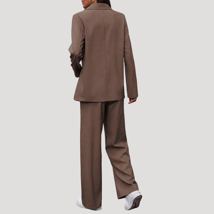 Brielle | Women's Double Breasted Blazer Trouser Suit Set - Burgundy - Image 13