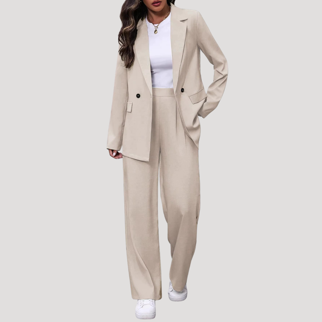 Brielle | Women's Double Breasted Blazer Trouser Suit Set - Burgundy - Image 14