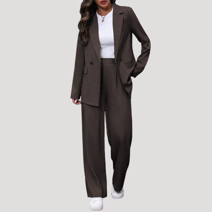 Brielle | Women's Double Breasted Blazer Trouser Suit Set - Burgundy - Image 15