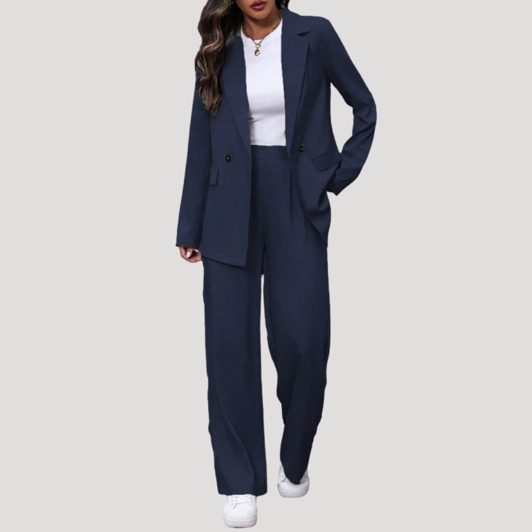 Brielle | Women's Double Breasted Blazer Trouser Suit Set - Burgundy - Image 16