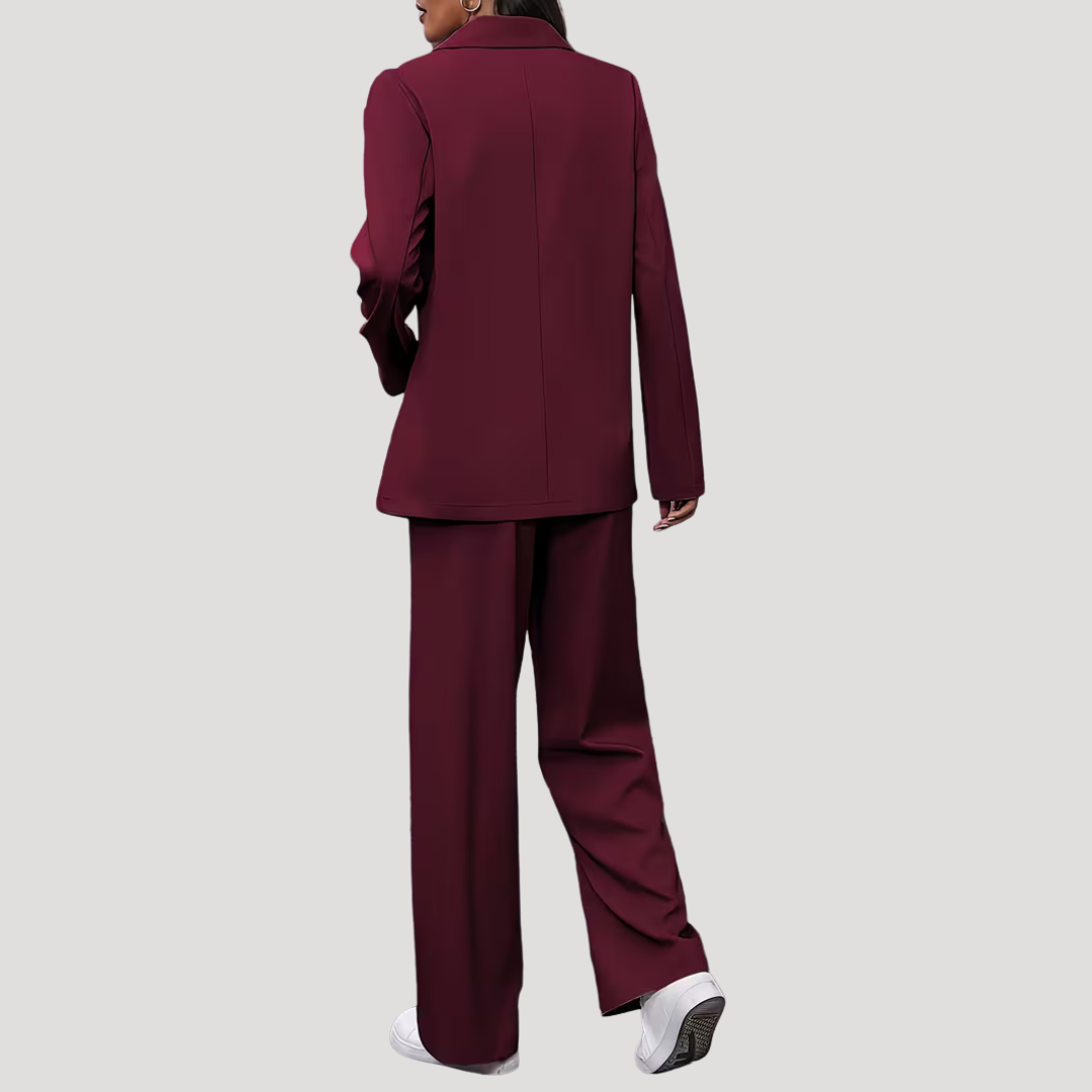 Brielle | Women's Double Breasted Blazer Trouser Suit Set - Burgundy - Image 3