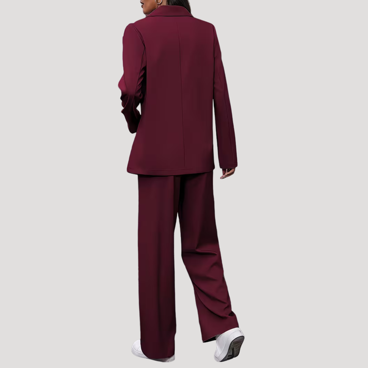 Brielle | Women's Double Breasted Blazer Trouser Suit Set - Burgundy - Image 3