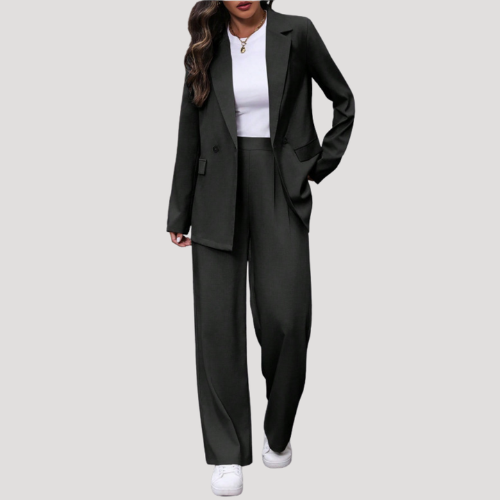 Brielle | Women's Double Breasted Blazer Trouser Suit Set - Burgundy - Image 4