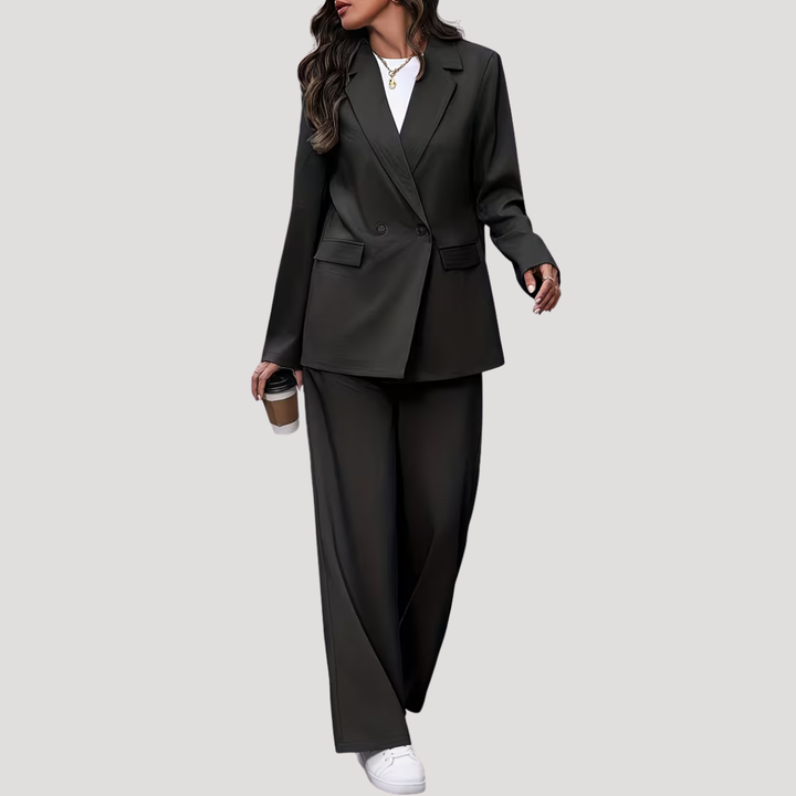 Brielle | Women's Double Breasted Blazer Trouser Suit Set - Burgundy - Image 5