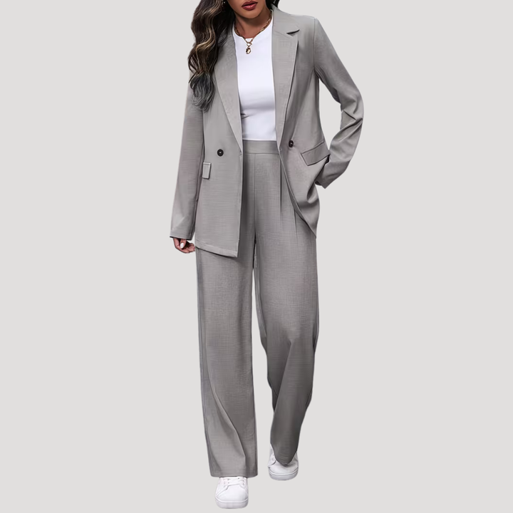Brielle | Women's Double Breasted Blazer Trouser Suit Set - Burgundy - Image 7