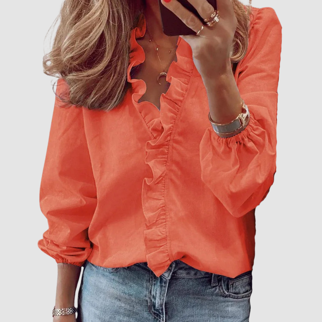 Brielle | Women's Floral Ruffle Long Sleeve Blouse - Pink - Image 6
