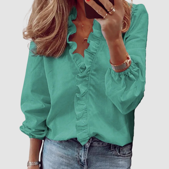 Brielle | Women's Floral Ruffle Long Sleeve Blouse - Pink - Image 8